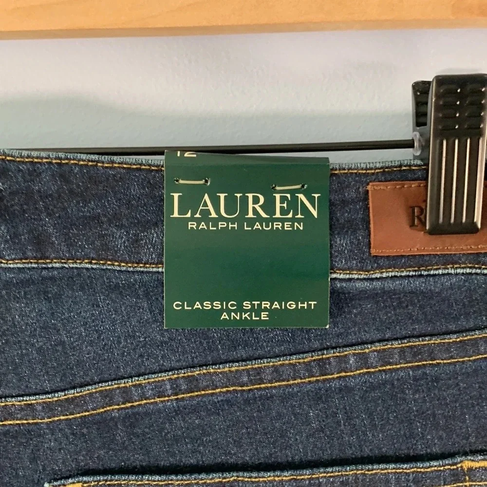 Laren Ralph Lauren gold red embroidered soutache cuff medium wash jeans size 12